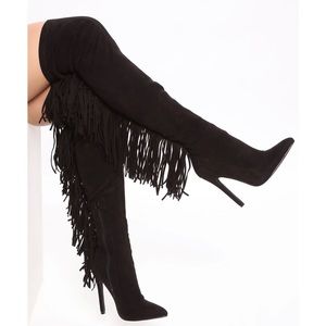 Fashion Nova Fringe Over the Knee Heeled Boots